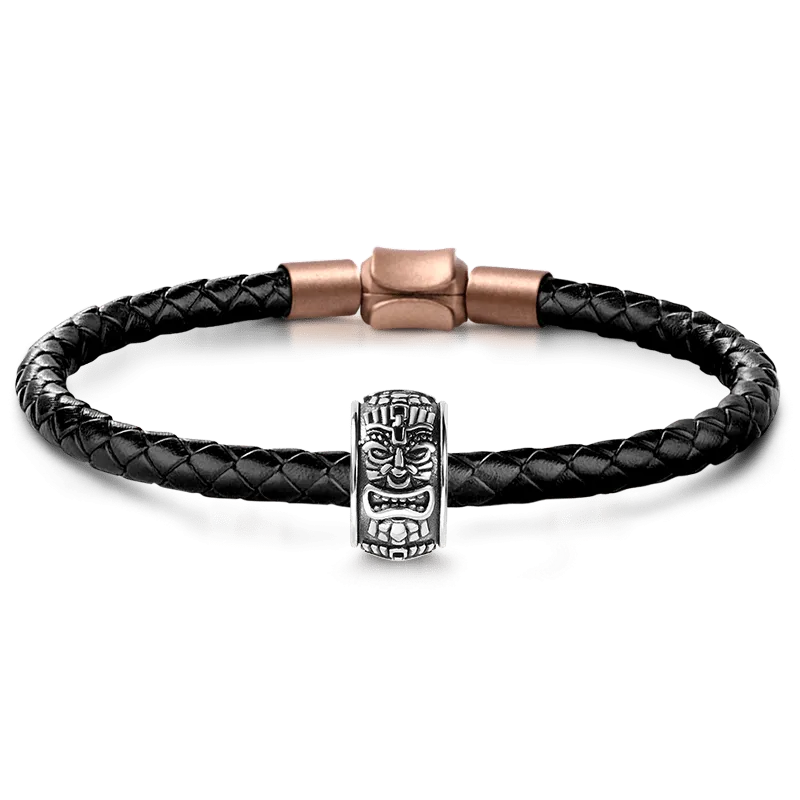 Charm Capi Indiani in Argento S925 con Bracciale di Pelle per Uomo