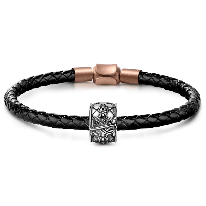 Charm "Fortuna" in Argento S925 con Bracciale di Pelle per Uomo