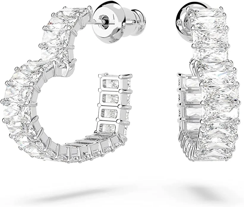 Orecchini a cerchio Matrix Cuore, Piccoli, Bianchi, Placcato rodio