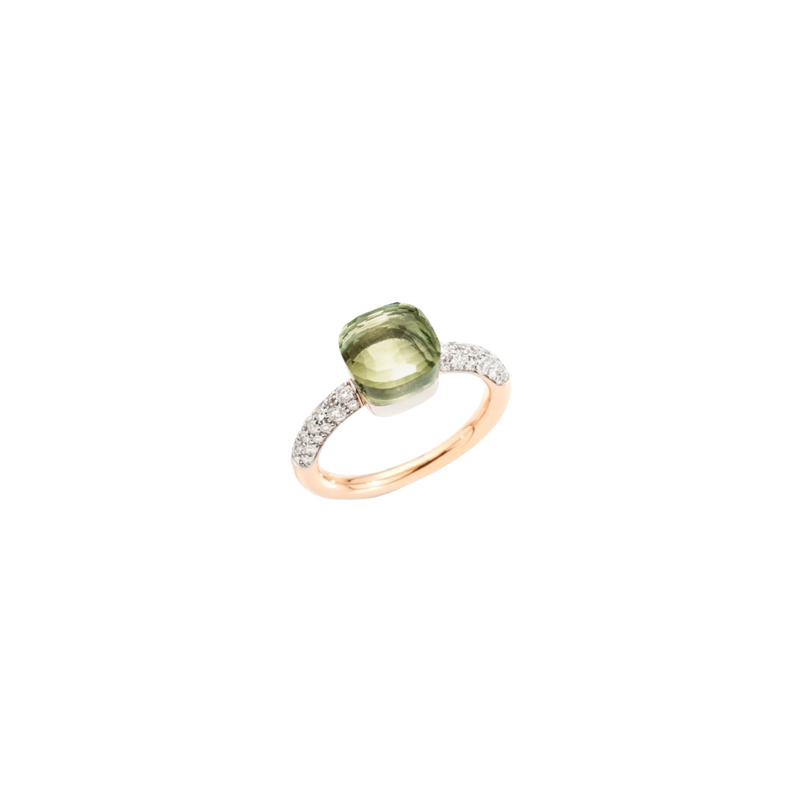 POMELLATO NUDO PETIT - ANELLO IN ORO ROSA E BIANCO CON DIAMANTI E PRASIOLITE - A.B704/O6B9PA - PAB7040O6WHRDB0PA