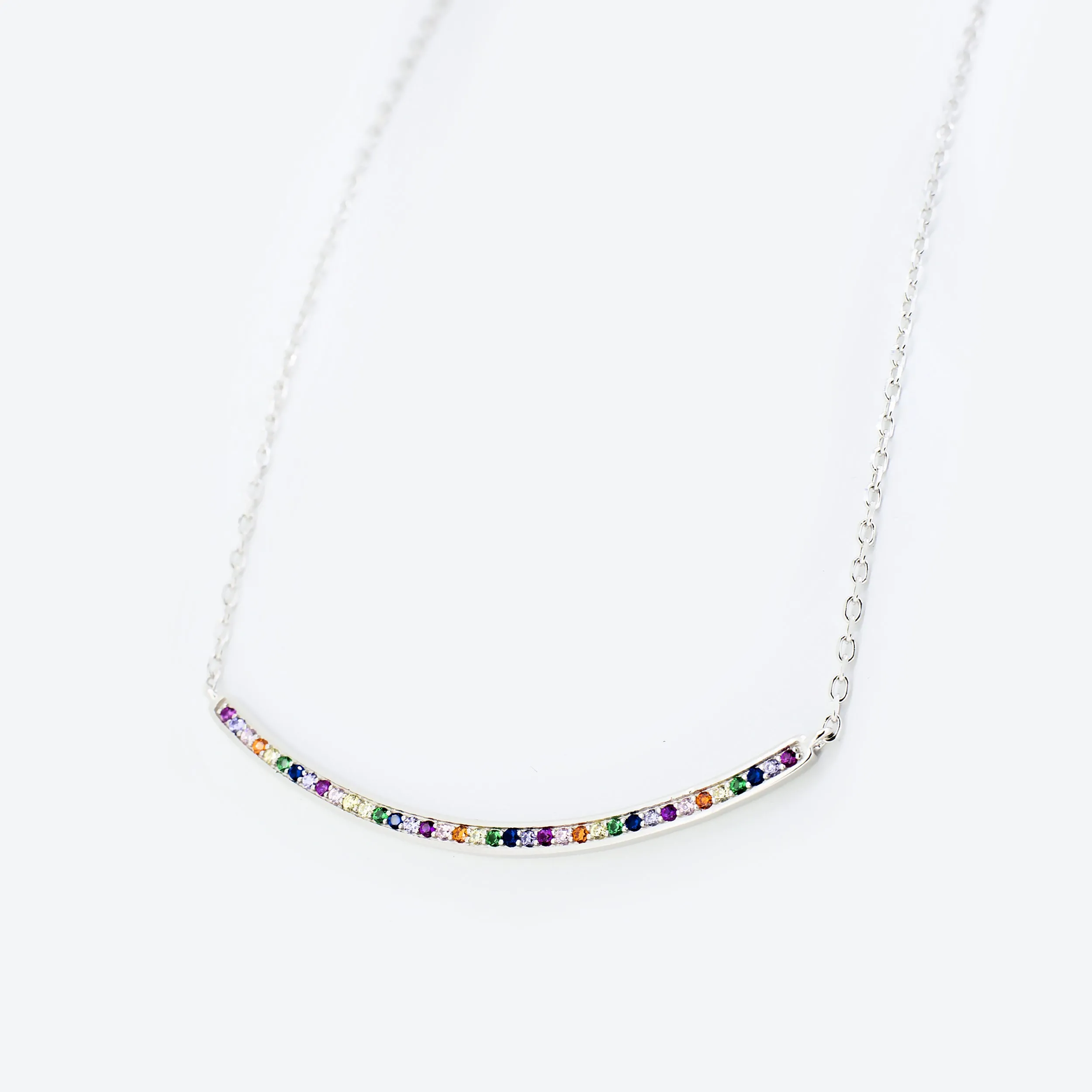 COLLANA con barra zirconi multicolor - argento
