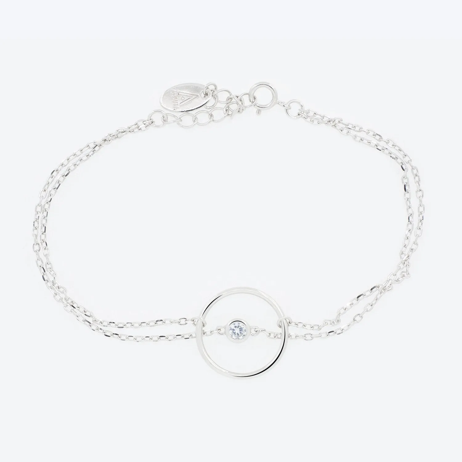 BRACCIALE doppio filo con cerchio e zircone - argento