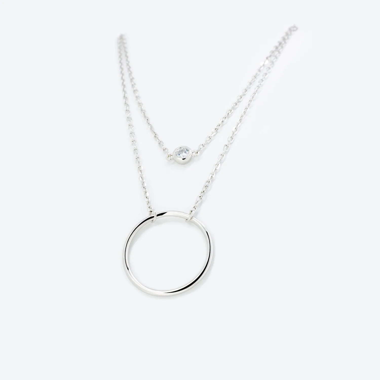 COLLANA doppio filo cerchio e zircone - argento