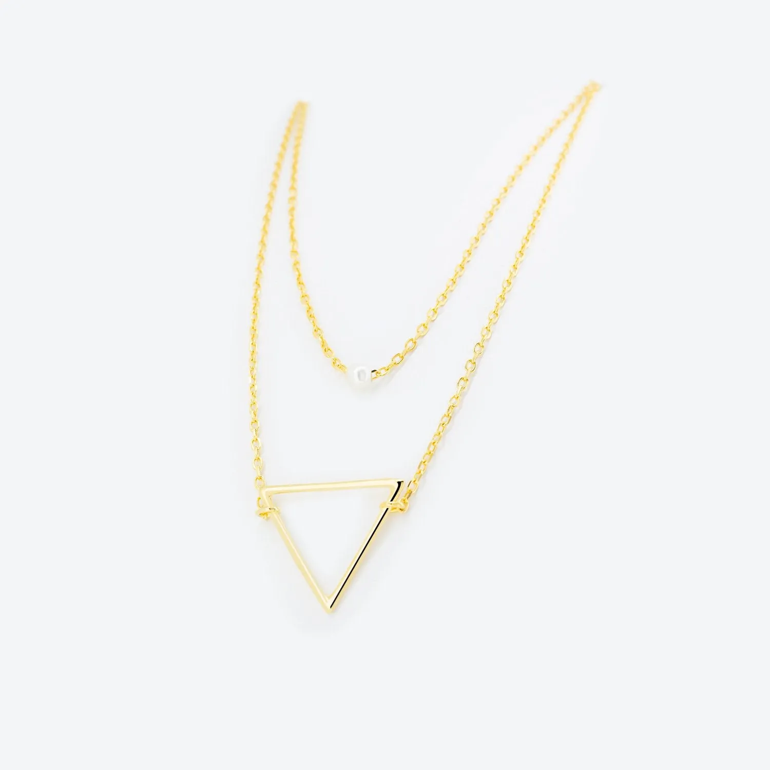 COLLANA doppio filo triangolo e perla - oro