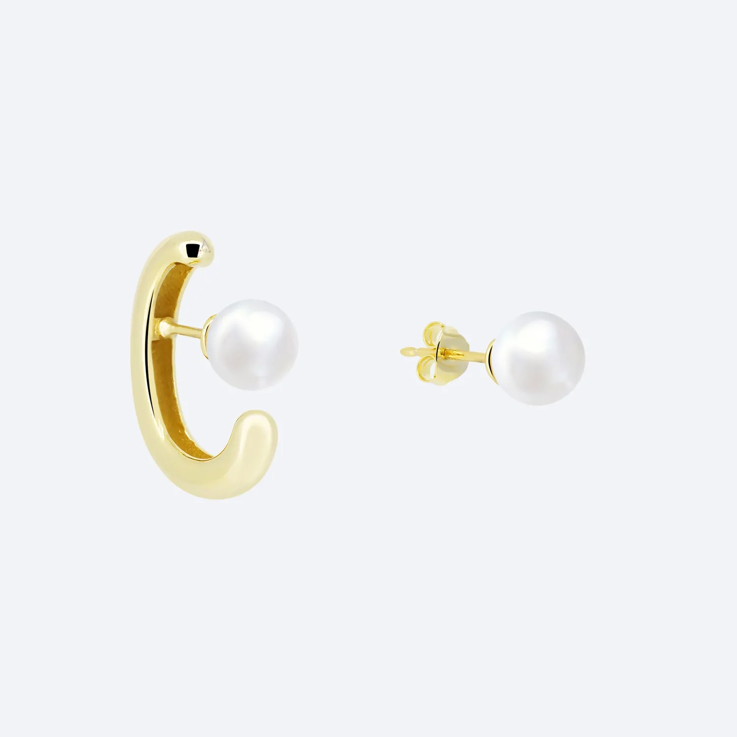 ORECCHINI ASIMMETRICI CREOLO BOMBATO CON PERLA – ORO