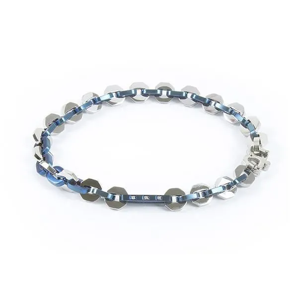 Bracciale a maglie esagonali, Pvd blu e zirconi