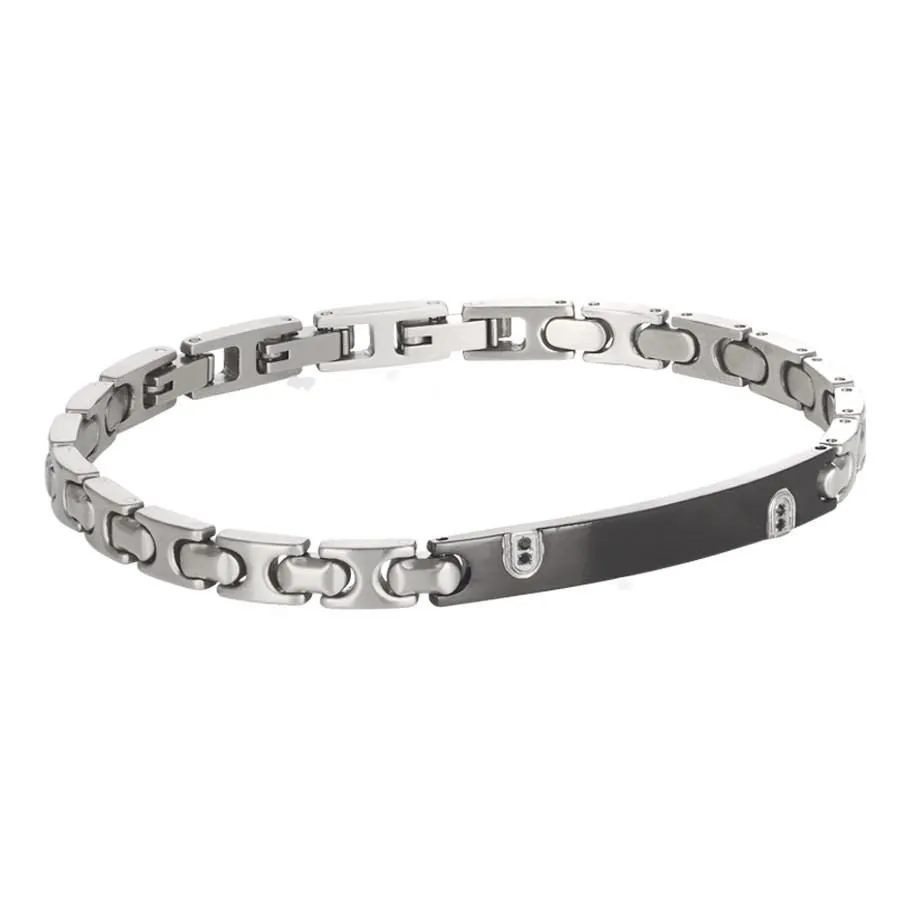 Bracciale a moduli stretti, Pvd nero e zirconi