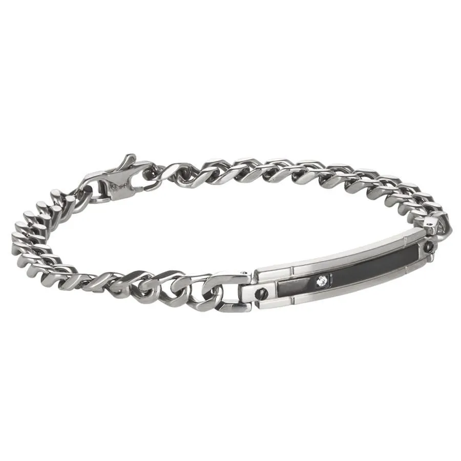 Bracciale a maglia curva in acciaio, Pvd e zirconi