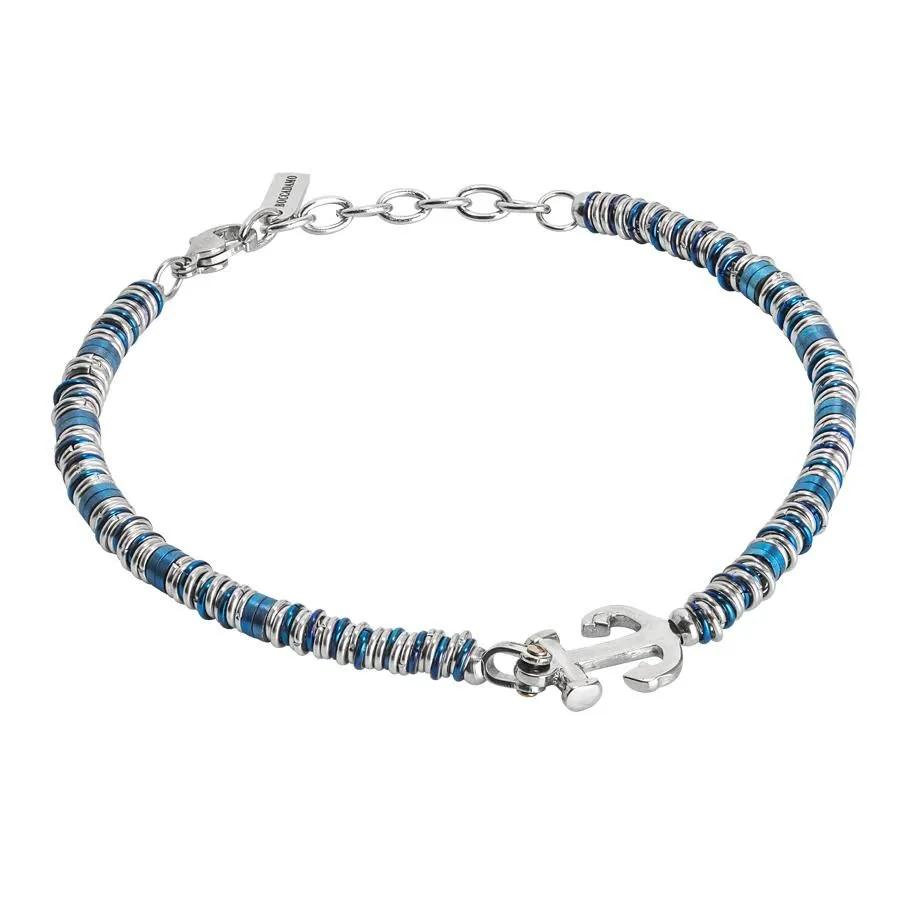Bracciale morbido con ancora e rondelle rodiate e blu