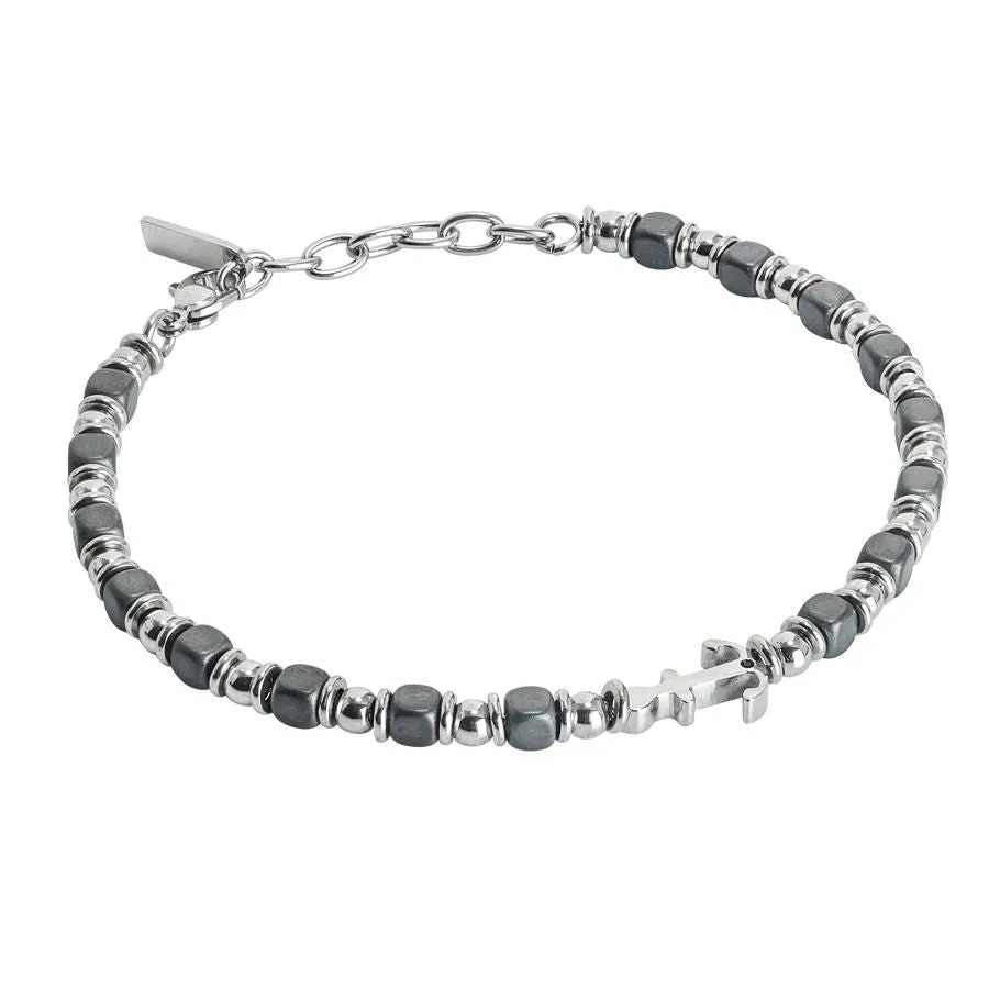 Bracciale beads con ematite nera ed ancora