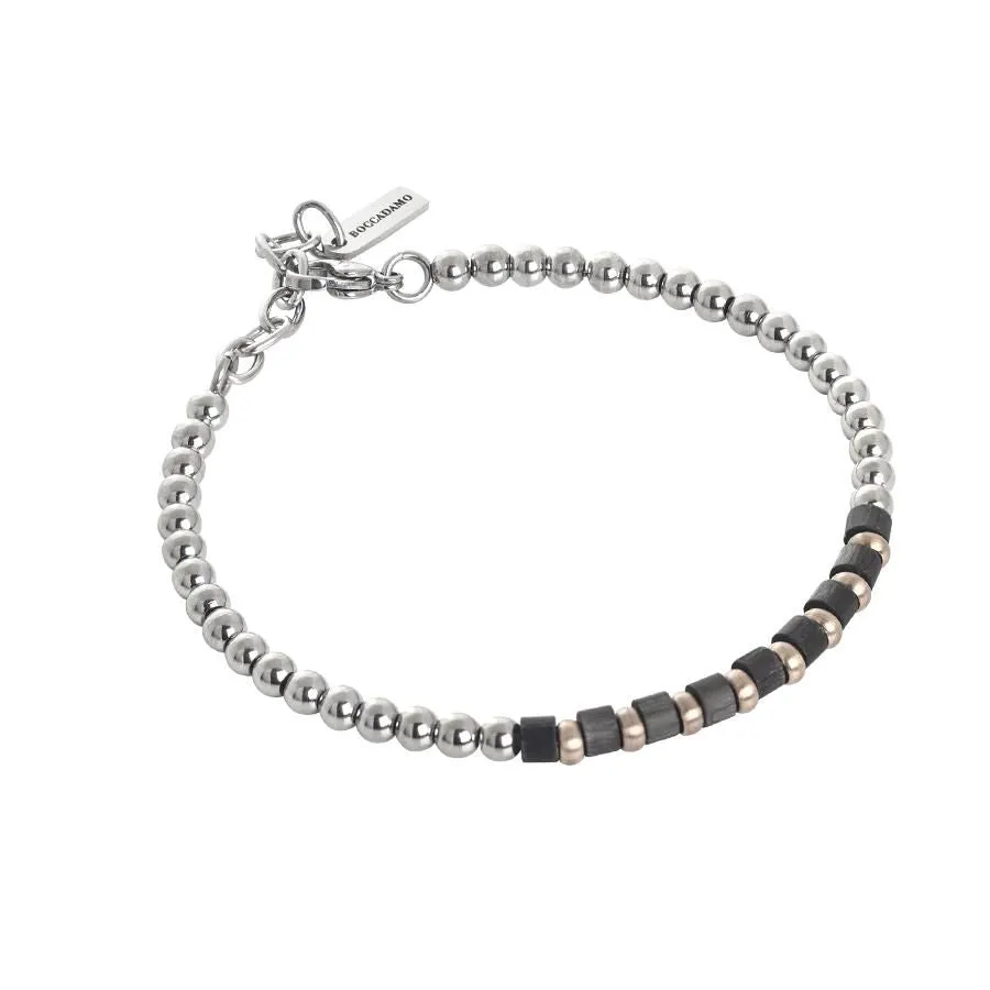 Bracciale a sfere e cubetti di legno nero