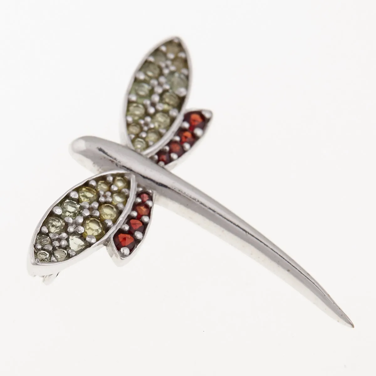 Spilla in argento con Moldavite e Granati – Libellula 5021 Codice prod