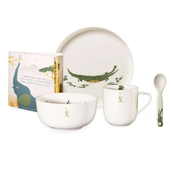 Asa Kindergeschirr-Set Coppa Kids Croco Krokodil Grün (5-teilig)