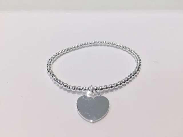 Bracciale in argento 925‰ sfere cuore elasticizzato