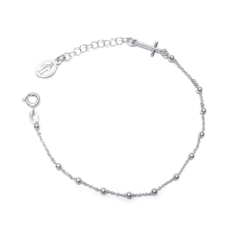 Bracciale Rosario In Argento 925 - Con Croce E Madonna