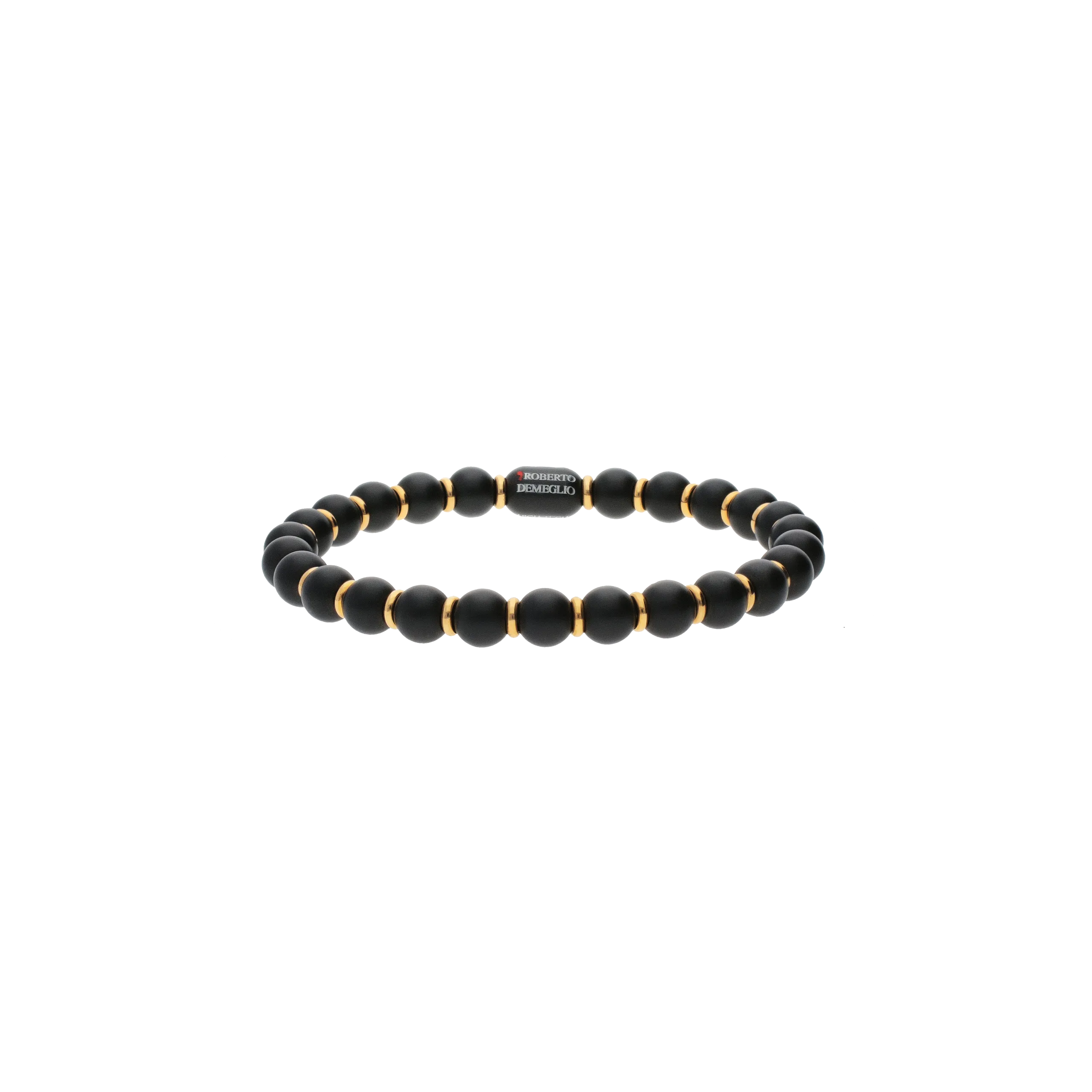 BRACCIALE SFERA IN CERAMICA NERA SATINATA E CERAMICA DORATA ROSA - 9S4GNORS