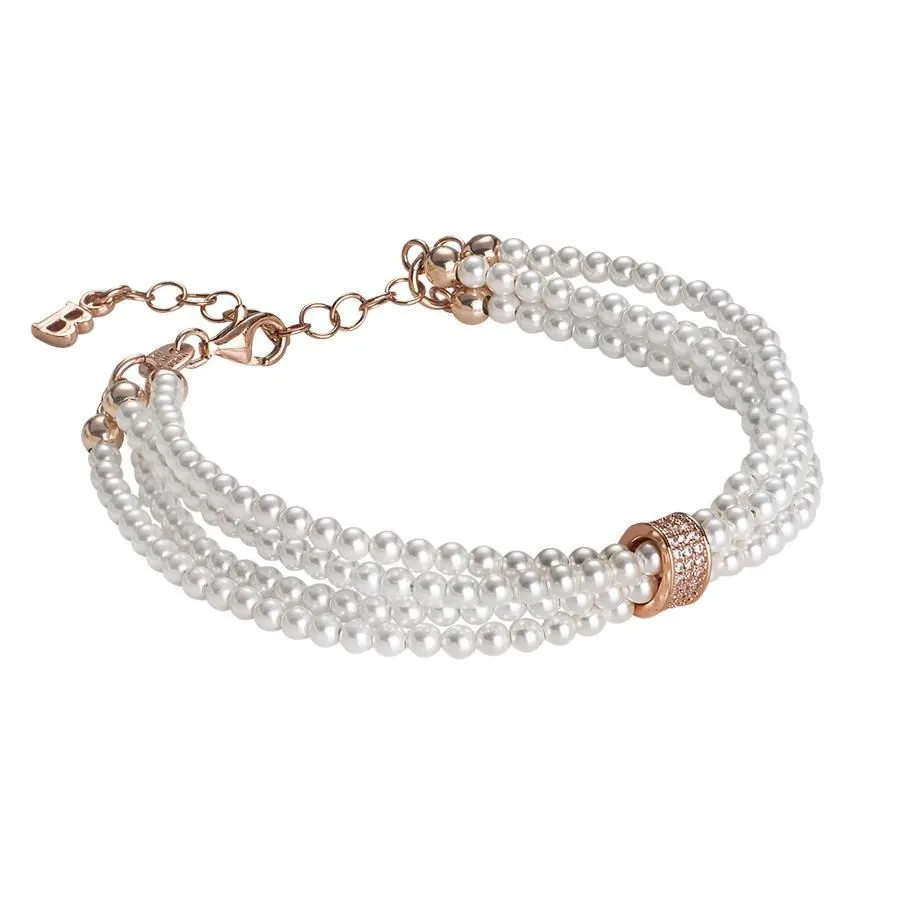 Bracciale multifilo di perle Swarovski, argento rosato e zirconi