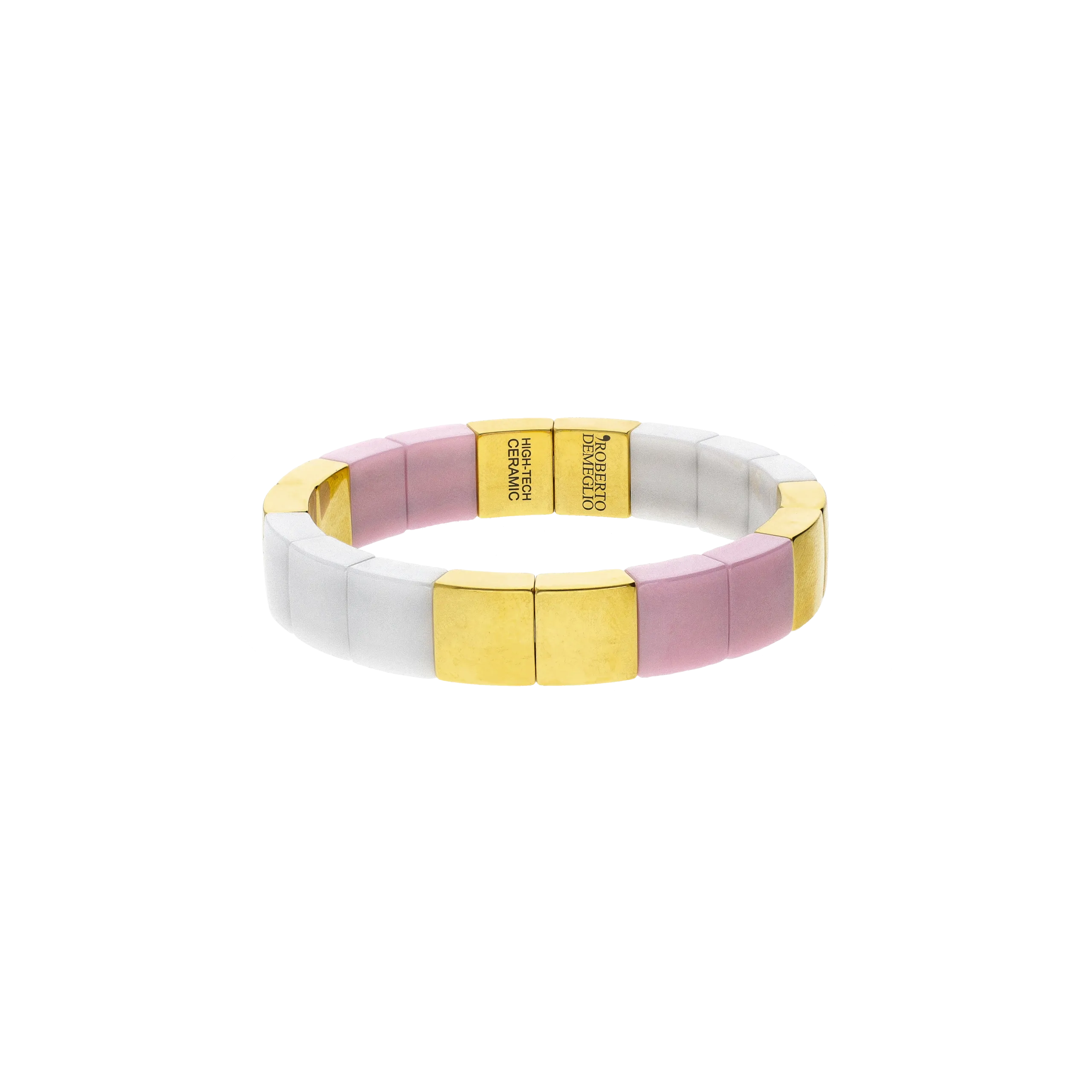 BRACCIALE AURA IN CERAMICA BIANCA LUCIDA, DORATA GIALLA E BABY PINK - AU965GBP