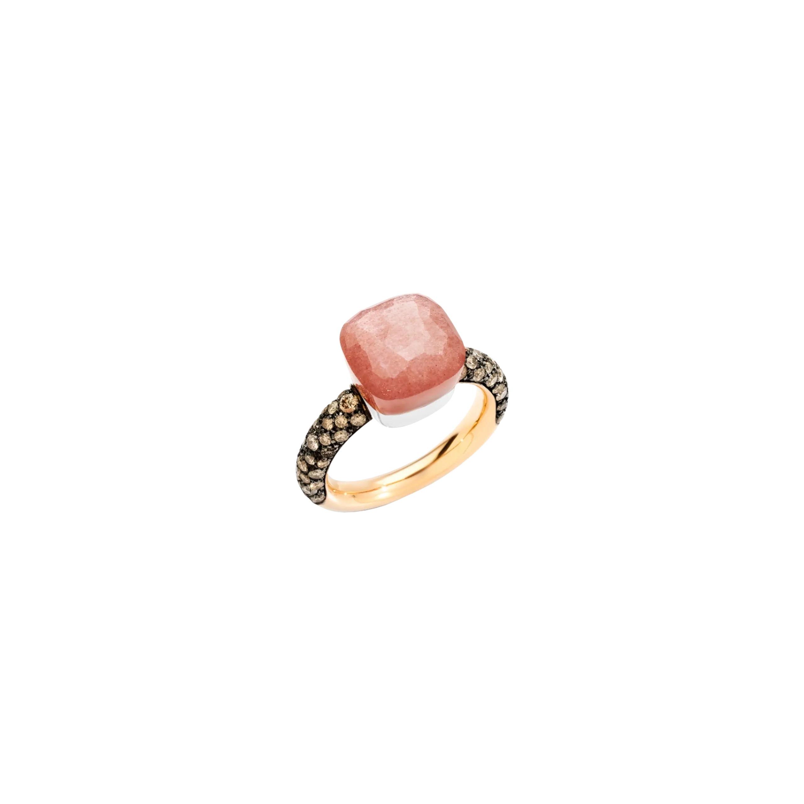 POMELLATO - ANELLO NUDO IN ORO ROSA E BIANCO CON ADULARIA ORANGE E DIAMANTI BROWN - PAC0040O6BKRBRADO - PAC0040O6BKRBRADO