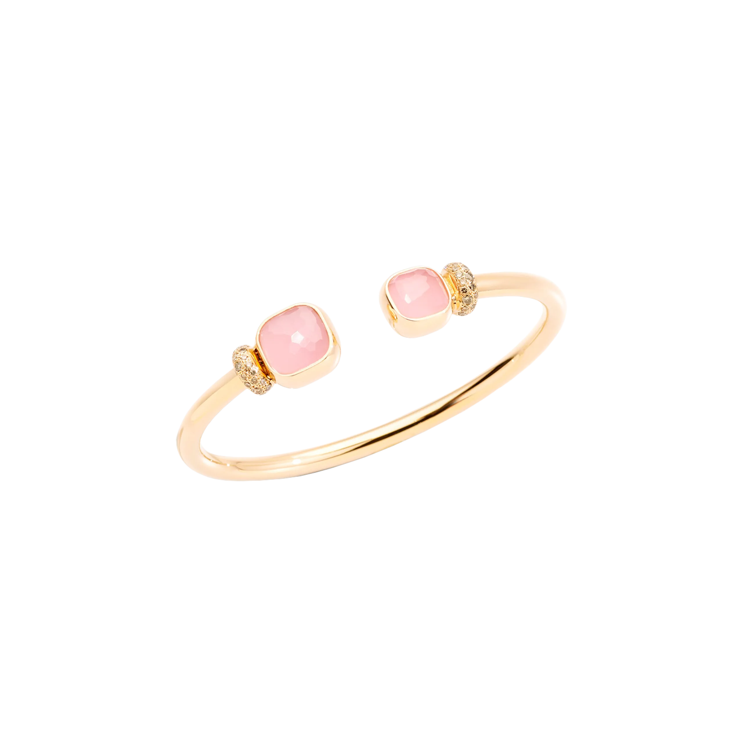 POMELLATO - BRACCIALE NUDO IN ORO ROSA CON QUARZO ROSA E CALCEDONIO ROSA E DIAMANTI BROWN - PBC1006O7000BRQRC - PBC1006O7000BRQRC