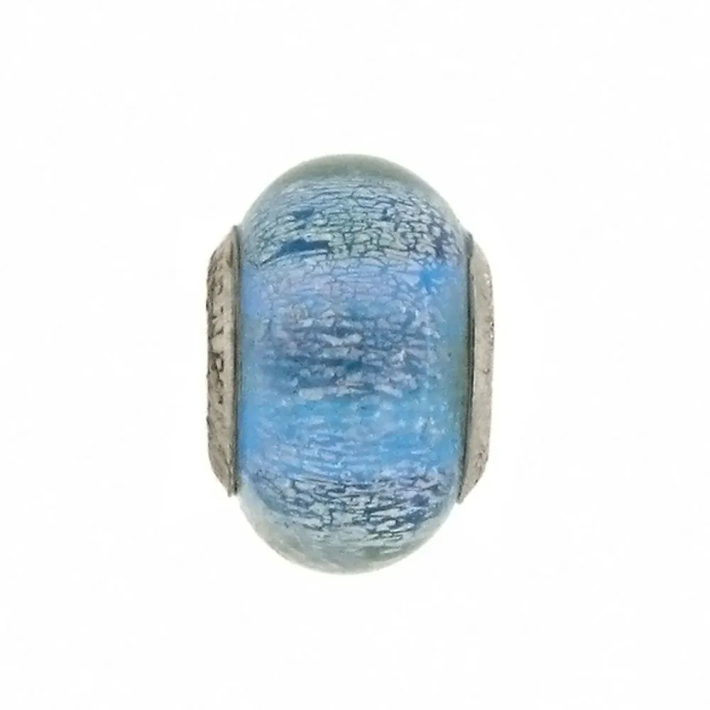 Charm in vetro di Murano Azzurro e Foglia Argento