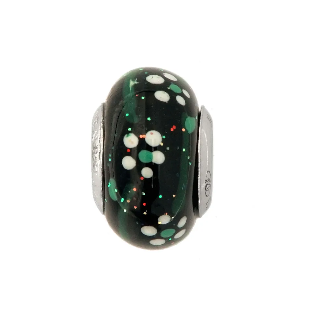 Charm in vetro di Murano Nero e fiori bianchi