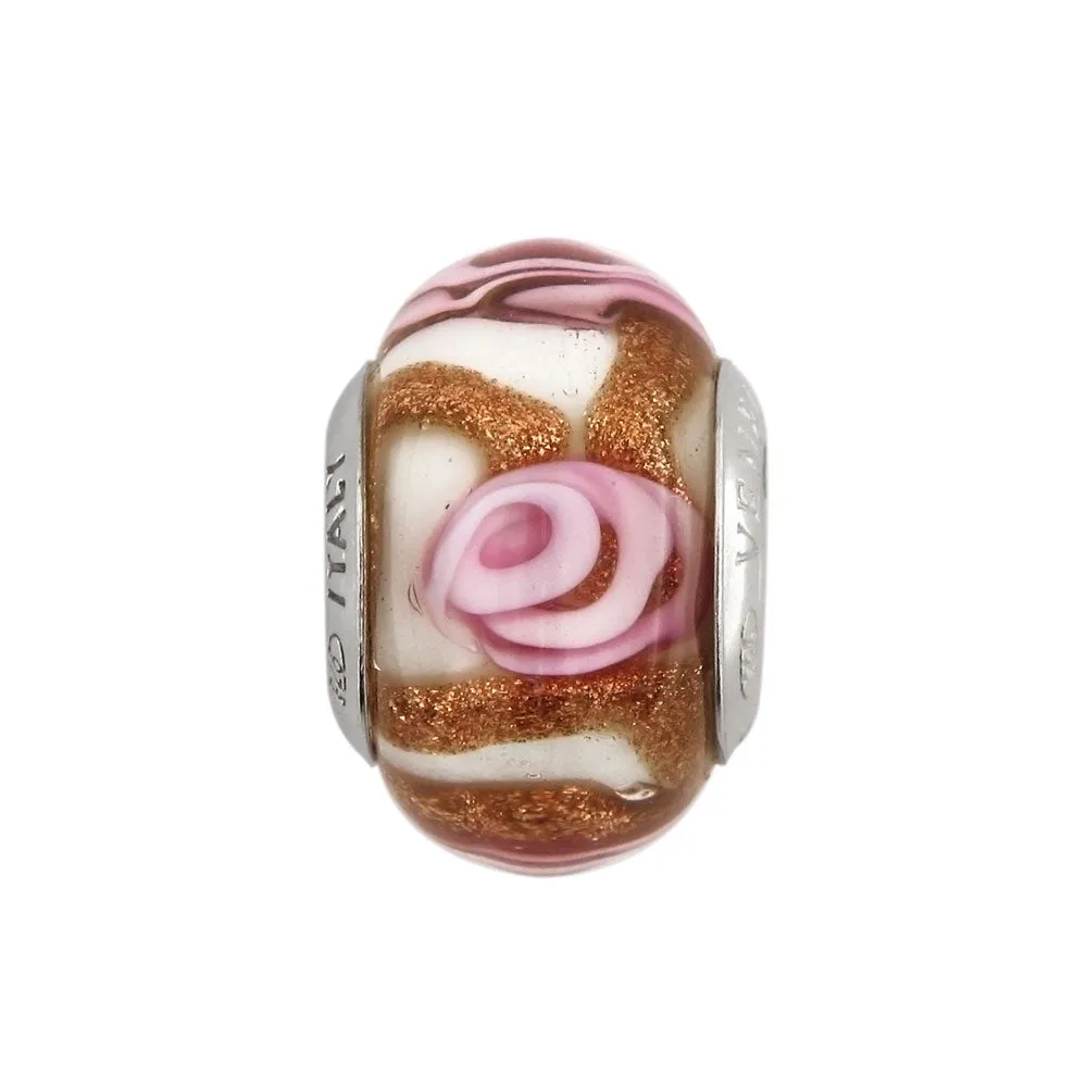 Charm in vetro di Murano con decorazioni Rosa e Oro