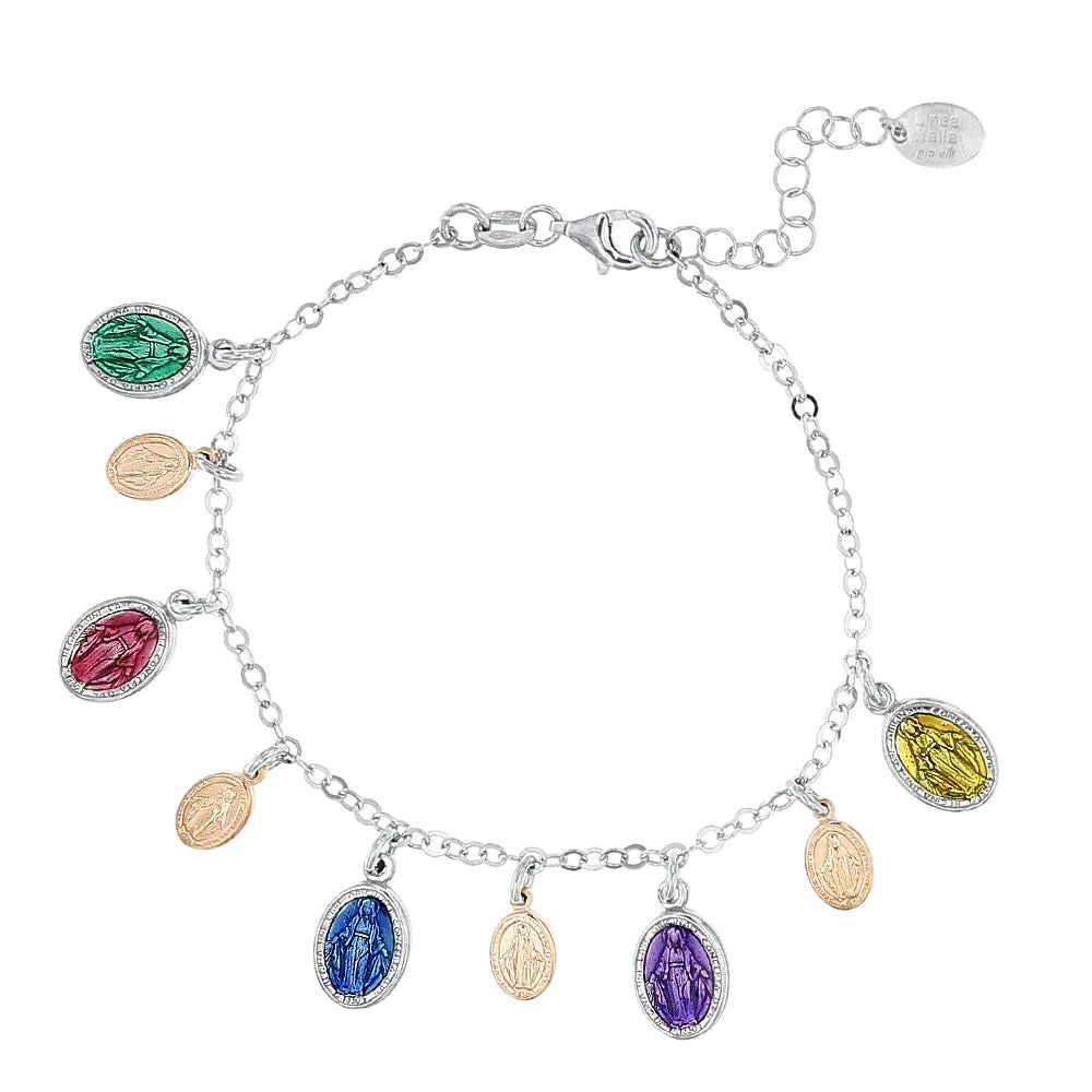 Bracciale in Argento con 5 Madonnine colorate
