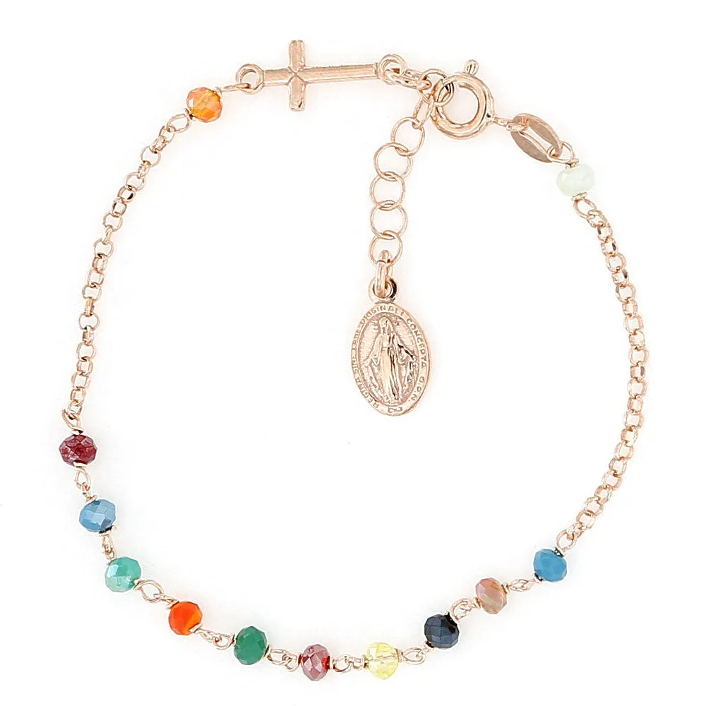 Bracciale Rosario grani colorati in argento placcato oro rosa
