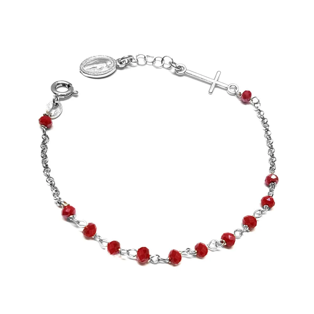 Bracciale Rosario in argento con pietre ROSSE