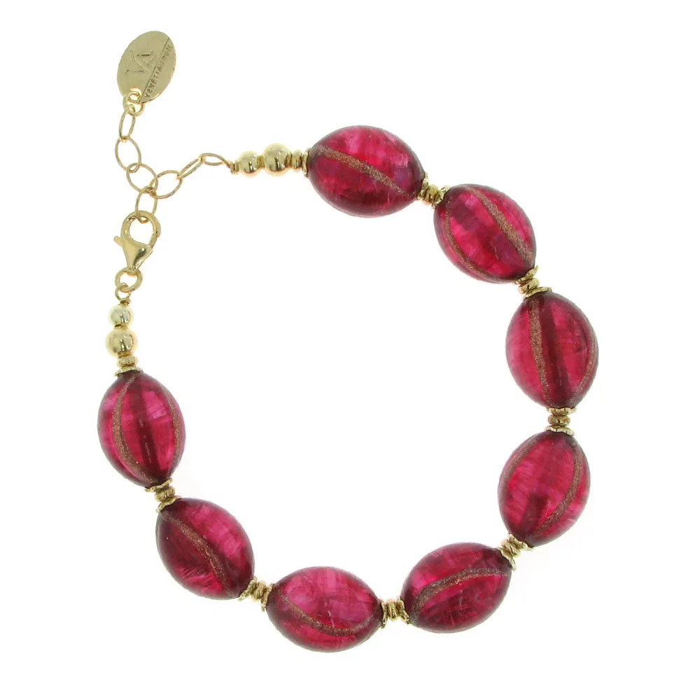 Bracciale donna in vetro di Murano Rosso e oro giallo