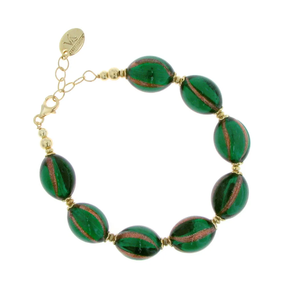 Bracciale con ovali Verdi in vetro di Murano e oro giallo