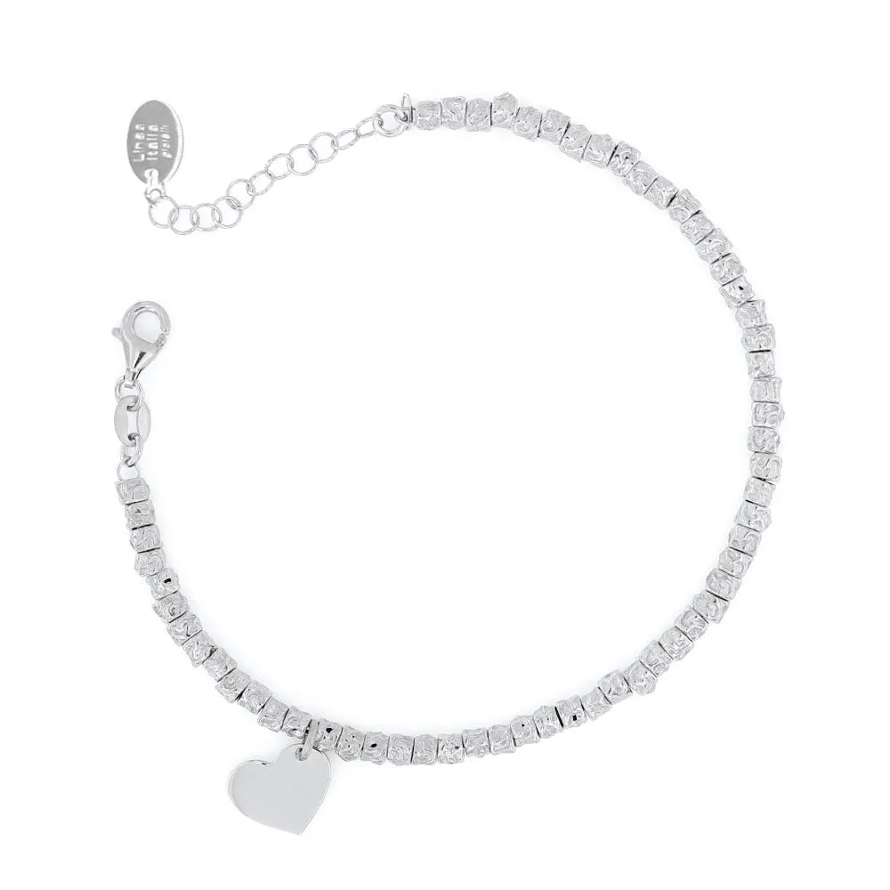 Bracciale granelli argento con ciondolo a cuore