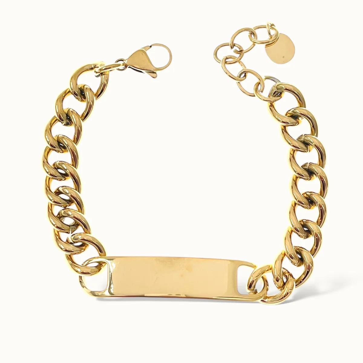 Bracciale targa in acciaio e acciaio dorato