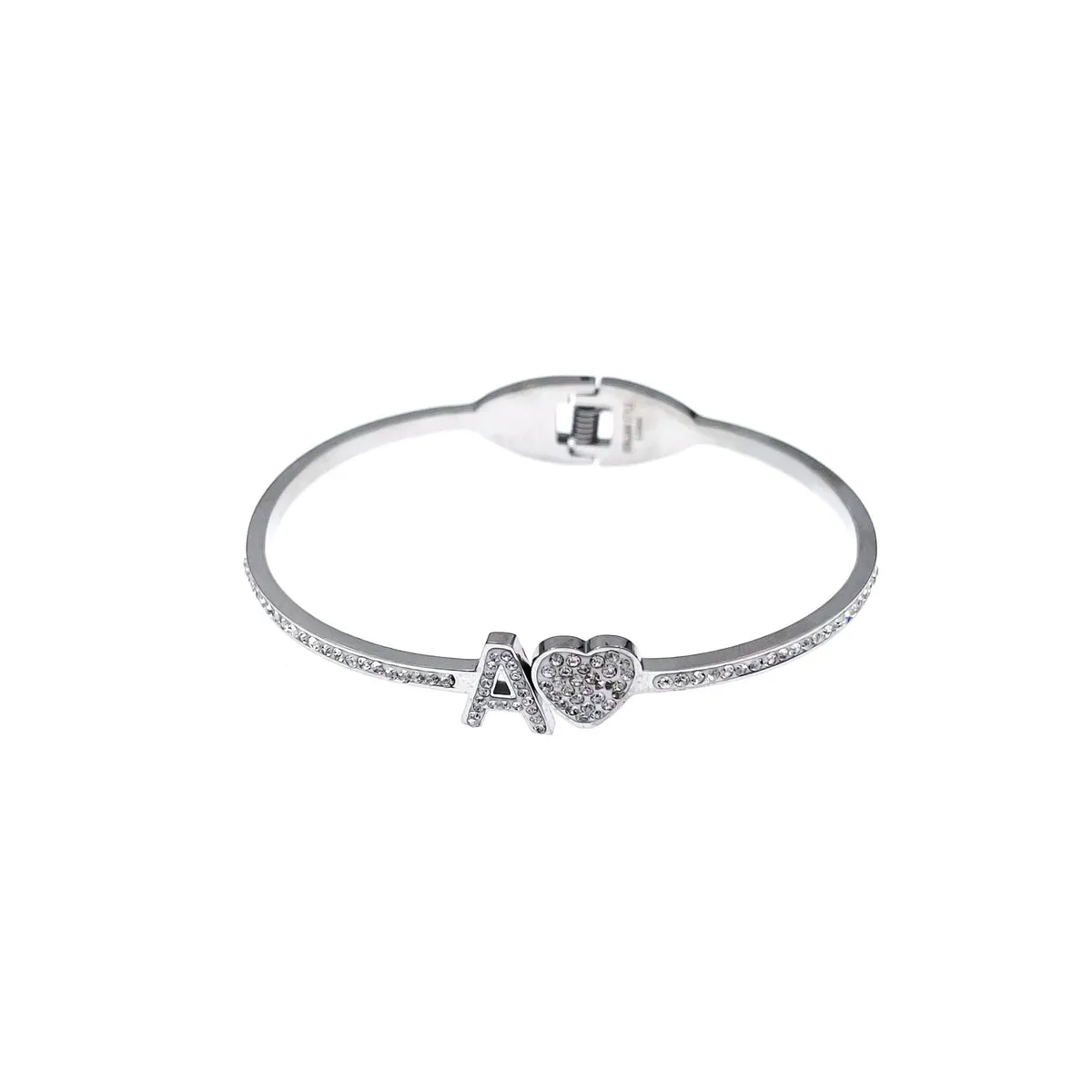 Bracciale Rigido in Acciaio Inossidabile Anallergico con Iniziale del Nome Lettera e Zirconi