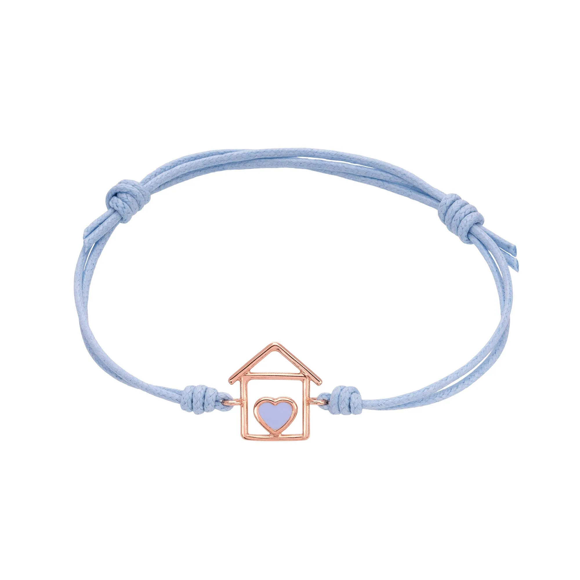 Bracciale cordino con casa e cuore smaltato celeste