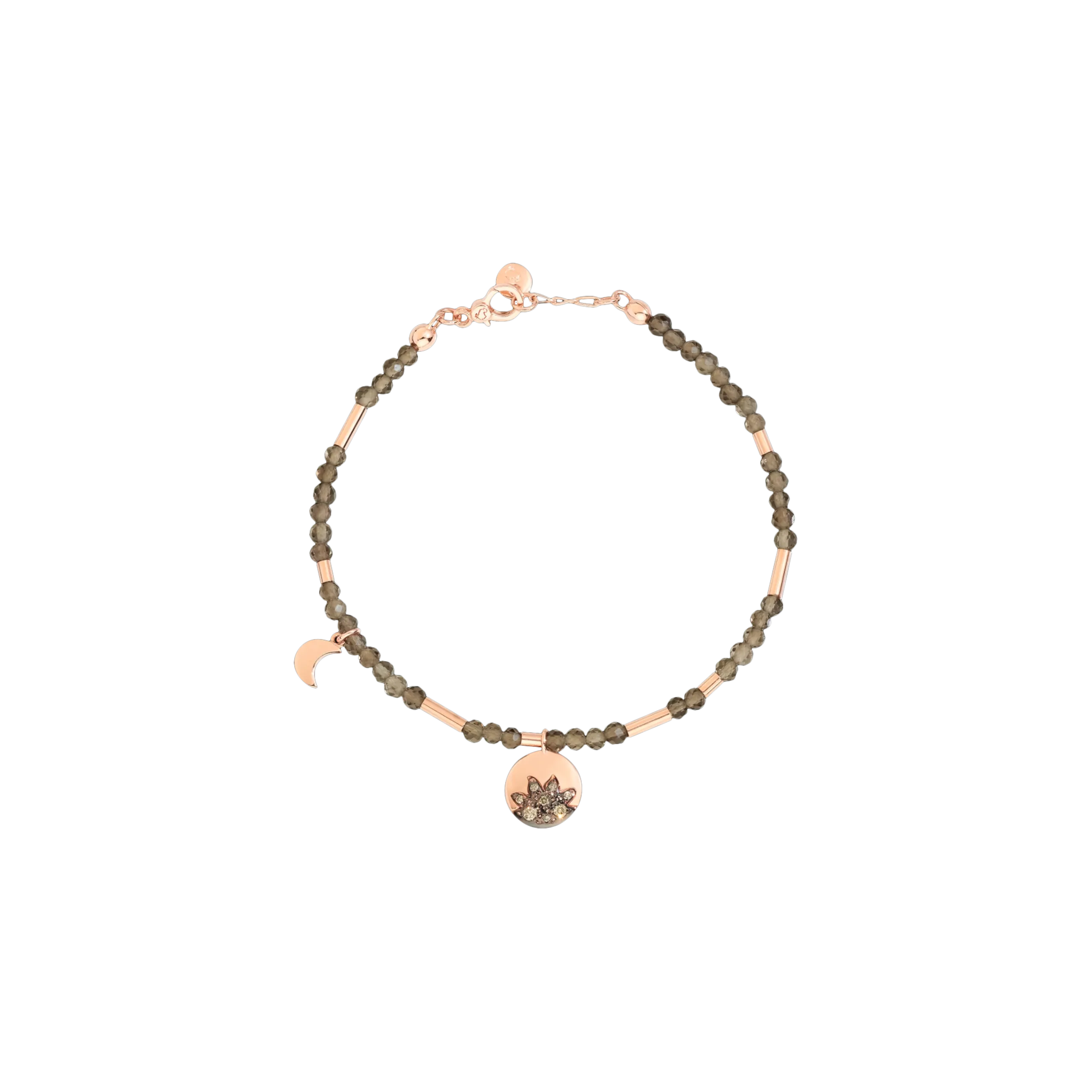 DODO MOON & SUN - BRACCIALE IN ORO ROSA 9K CON QUARZO FUMÉ, 8 DIAMANTI BROWN E 1 CIONDOLO MINI ICON IN ORO ROSA 9K - DBC2007MOSUNQF09R - DBC2007MOSUNQF09R