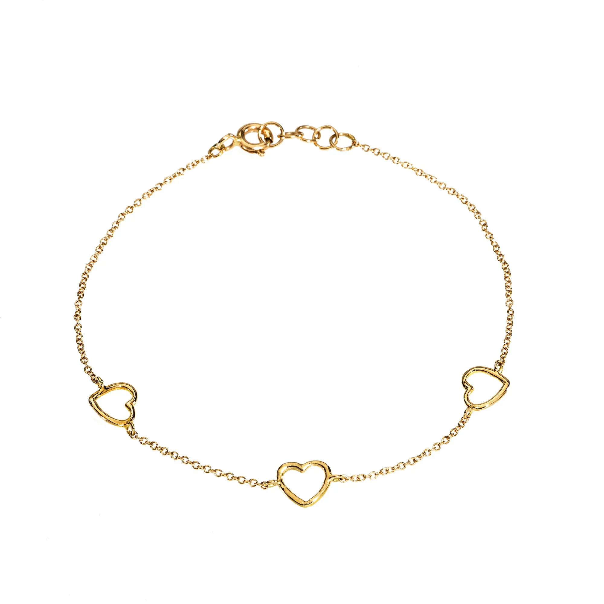Bracciale a catena con tre cuori a filo