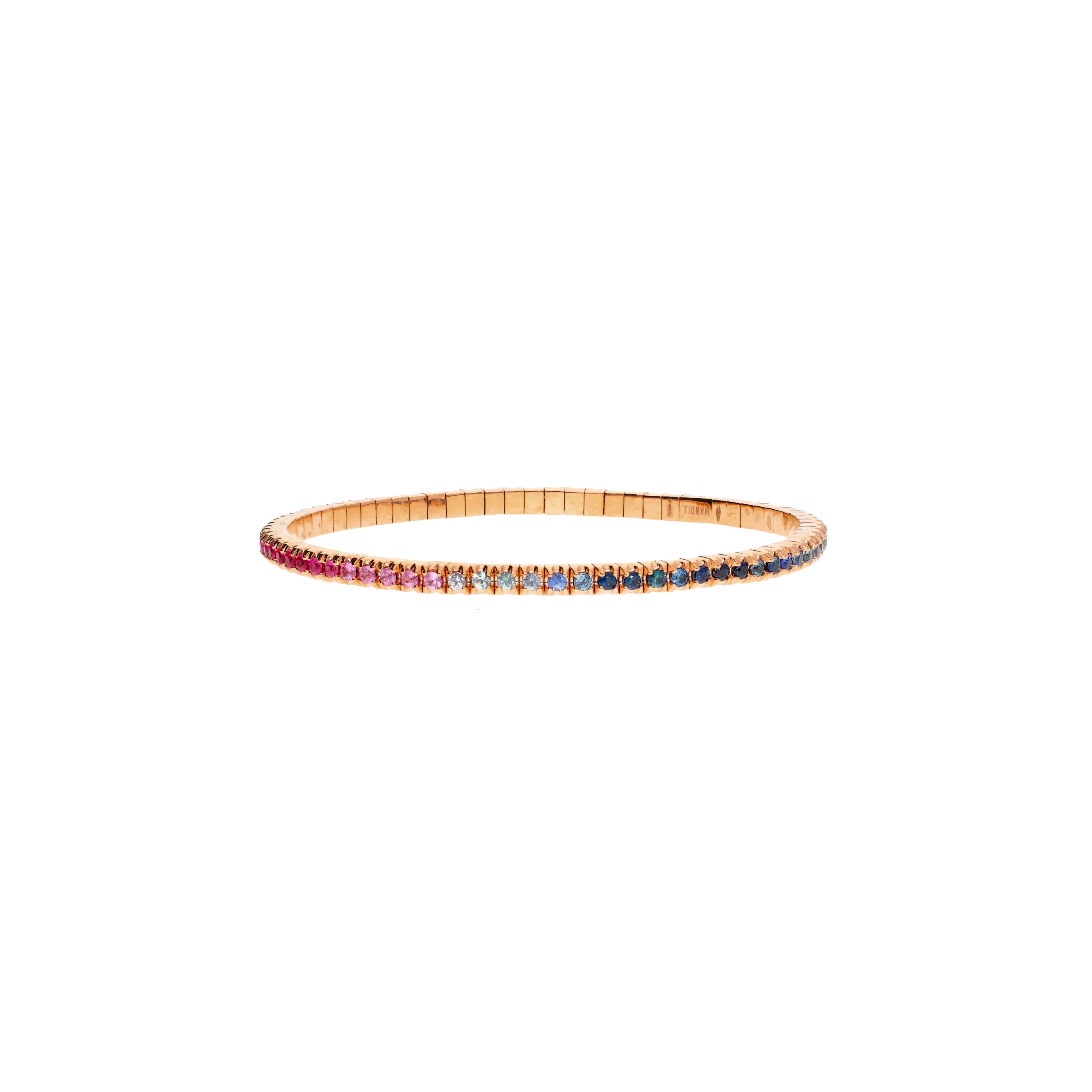 BRACCIALE TENNIS UOMO ELASTICA IN ORO ROSA E ZAFFIRI MULTICOLOR - TENBRORZAMUL9KT - TENBRORZAMUL9KT