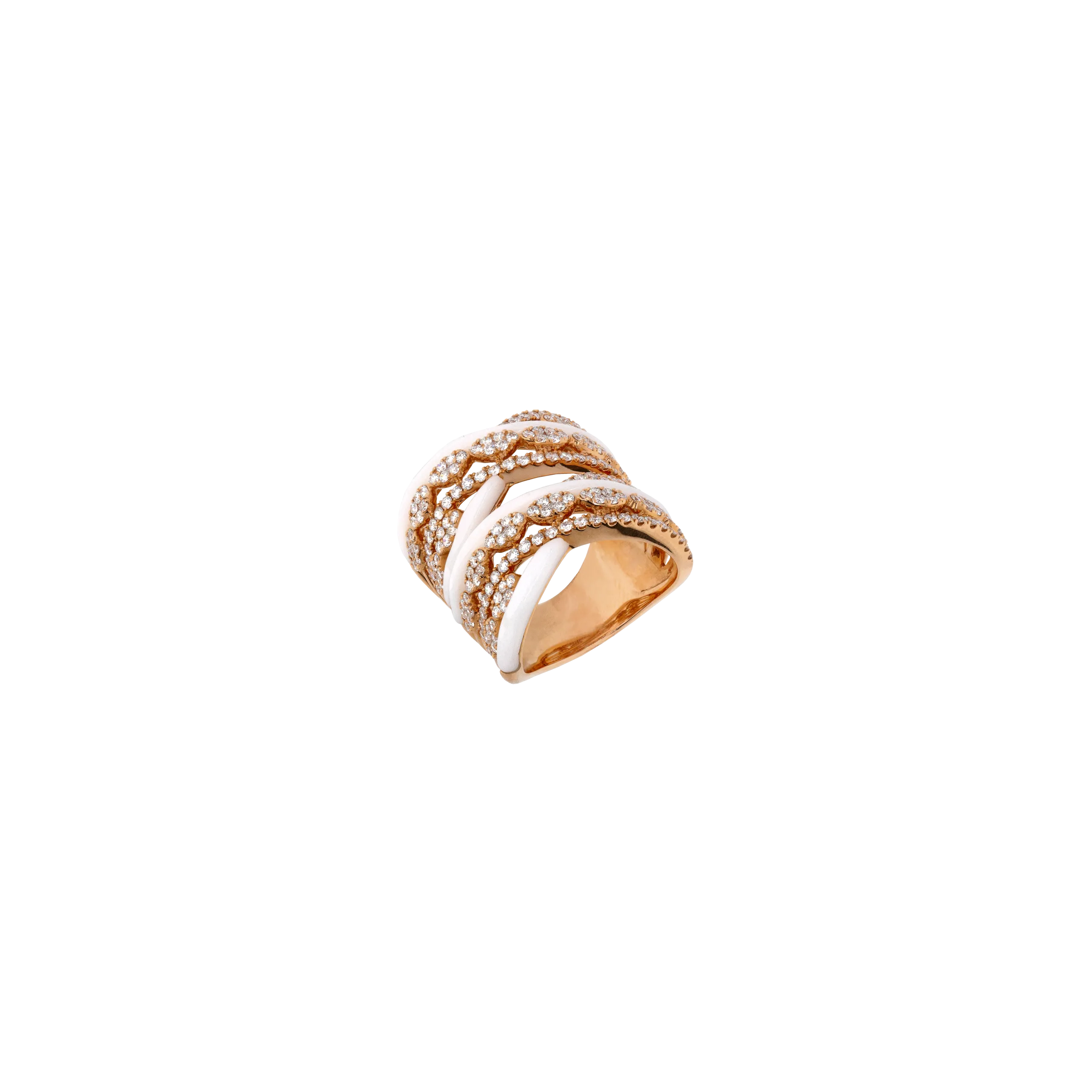 ANELLO A FASCIA ALTA IN ORO ROSA CON DIAMANTI E CERAMICA BIANCA - 1AN0271657/C1