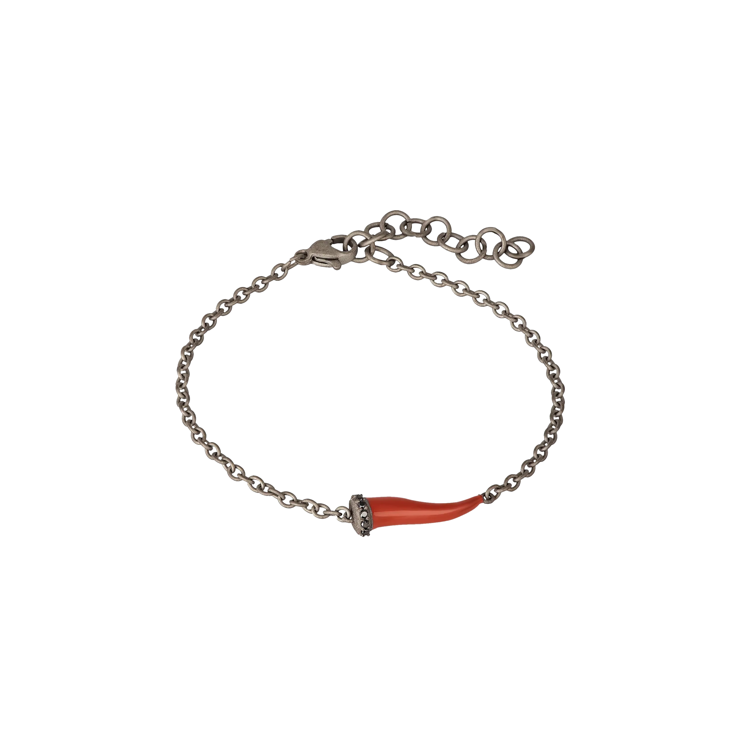 BRACCIALE CHARMS UOMO LUCKY HORN CON CORNETTO SMALTATO ROSSO IN TITANIO, 5 BLACK E CATENA - CHBRT5BBRKSM_ROSSO
