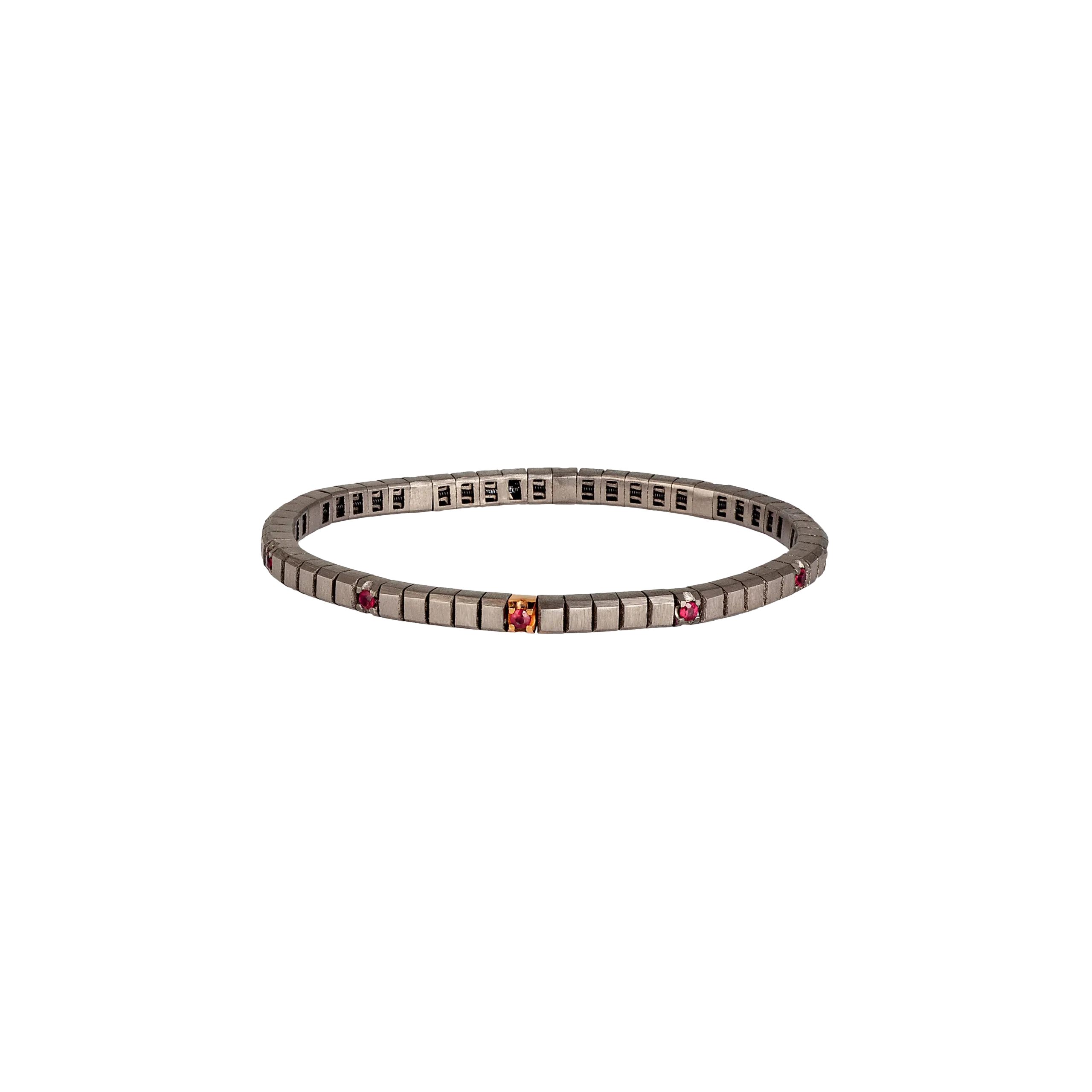 BRACCIALE TENNIS UOMO LINEA ELASTICA LOOP IN TITANIO, ORO ROSSO 18 KT E 10 RUBINI DA 5 PUNTI - TENBRT11RUBRGBR5PT