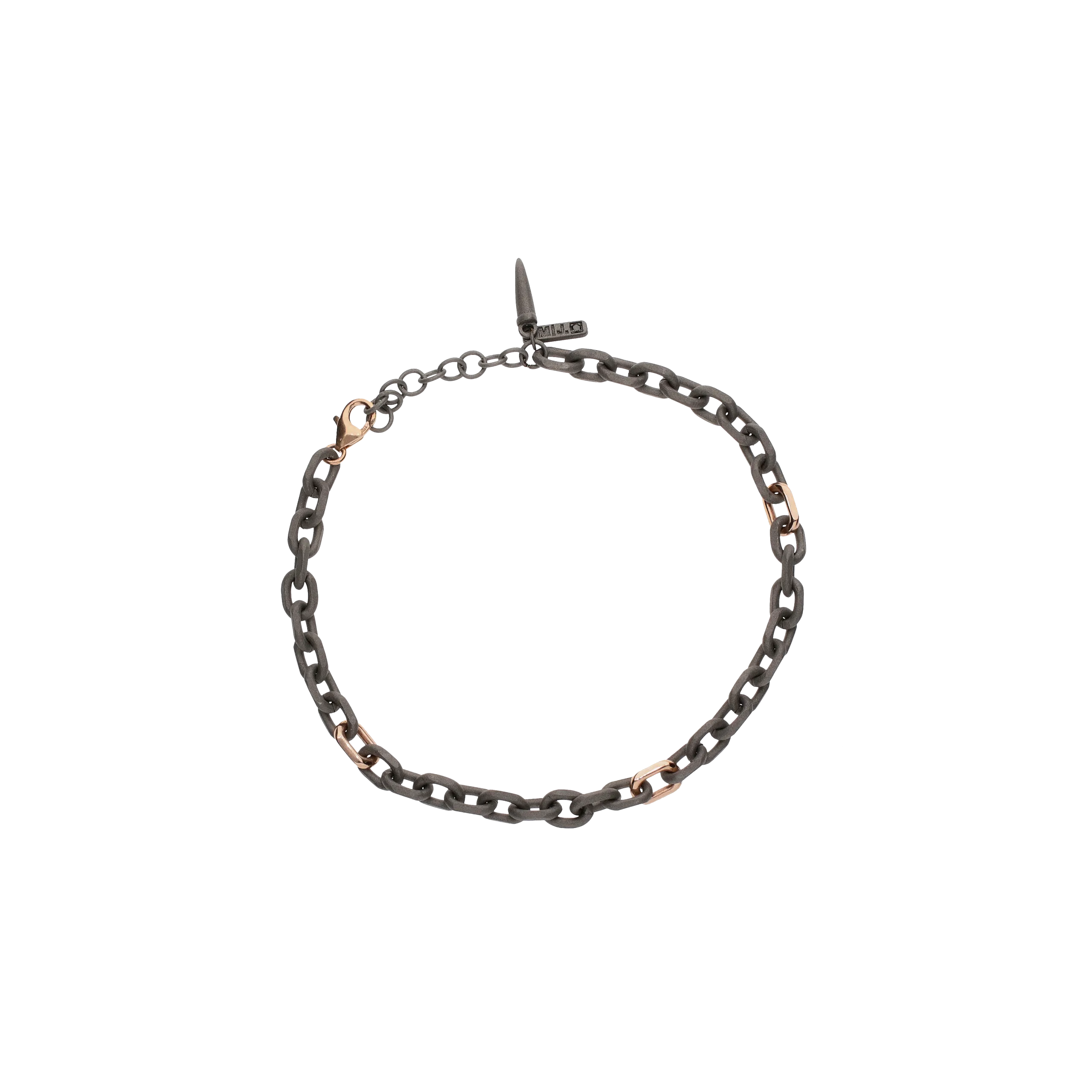 BRACCIALE UOMO MINIMAL IN TITANIO  CON  MOSCHETTONE E TRE MAGLIE IN ORO ROSSO - CATBRT3RGALT