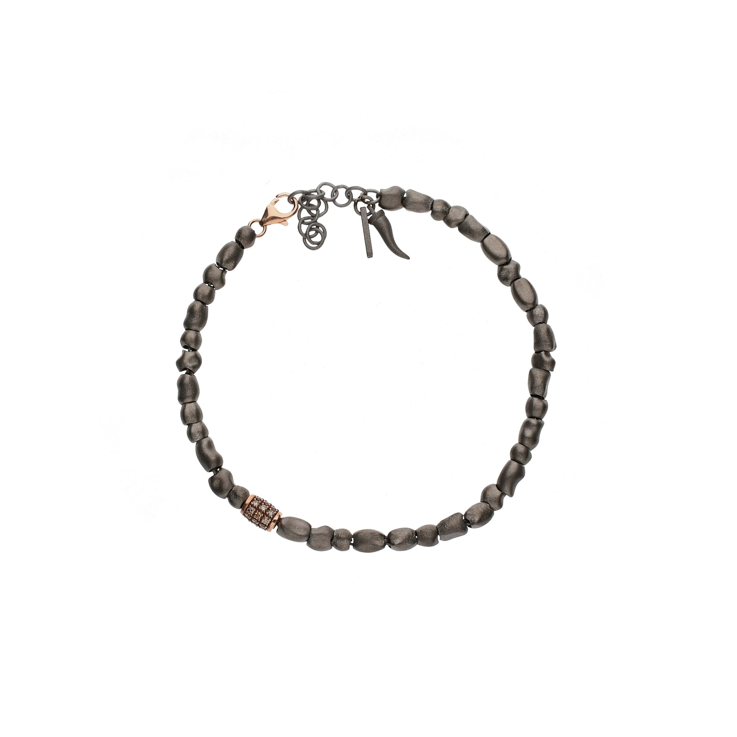 BRACCIALE SASSI SMALL IN TITANIO, BARILOTTO CON DIAMANTI BROWN  E MOSCHETTONE IN ORO ROSSO - PEPSMBRT1BARRGBROW