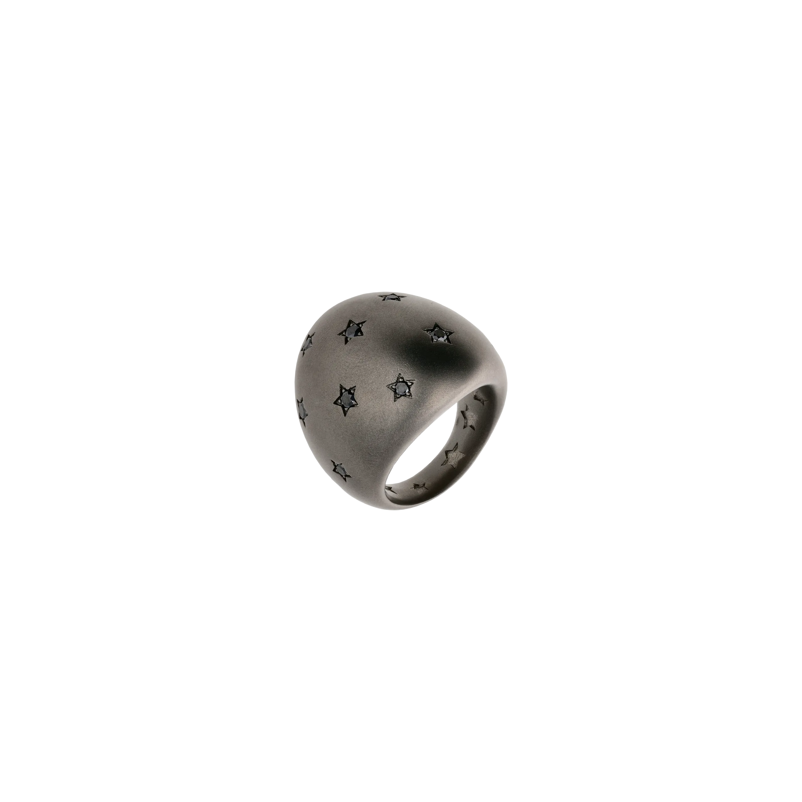 ANELLO FASCIONE BOMBATO IN TITANIO SABBIATO CON DIAMANTI BLACK - SAN6DBK12