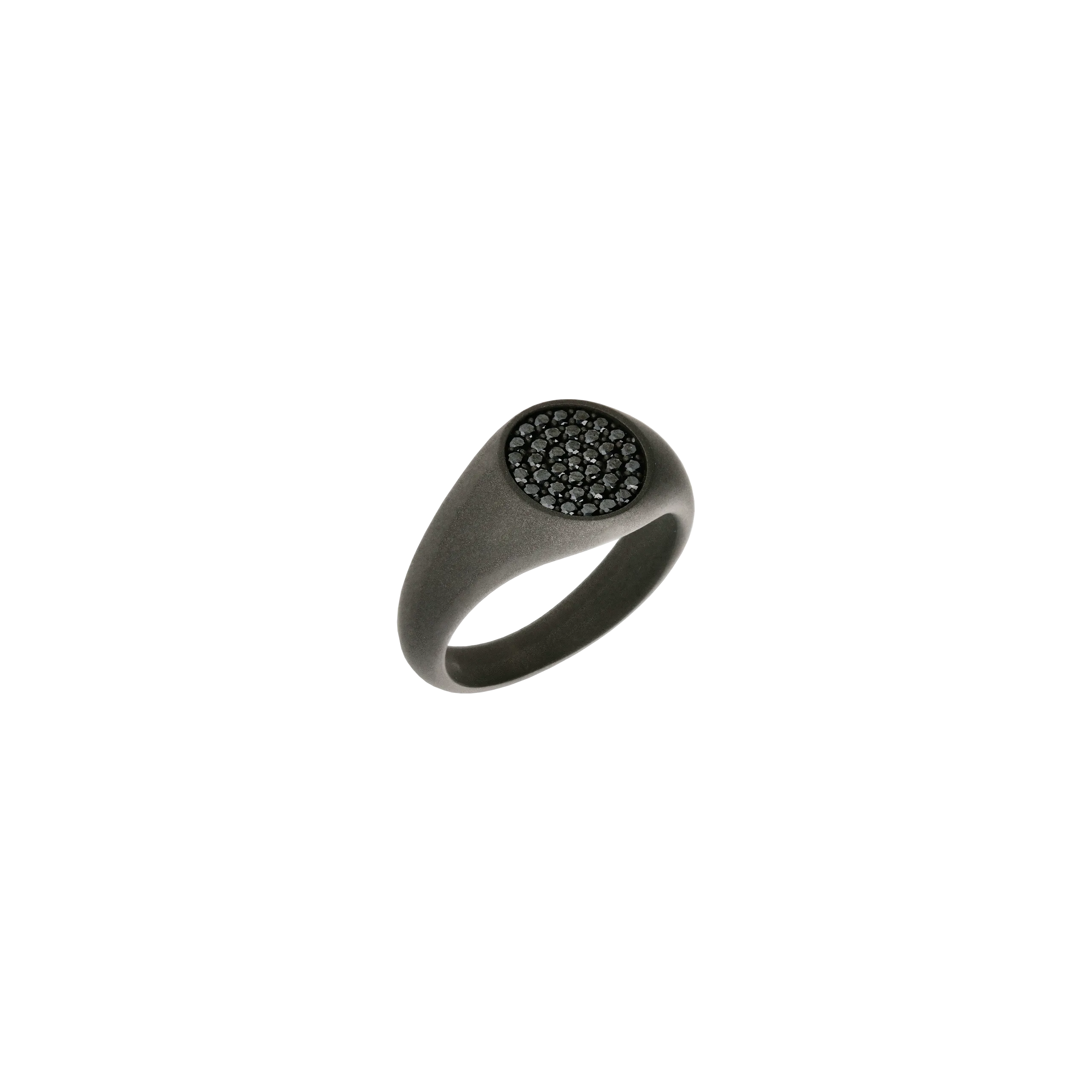 ANELLO TESTA TONDA IN TITANIO SABBIATO E PAVÉ DI DIAMANTI BLACK - MAN1DPADBK