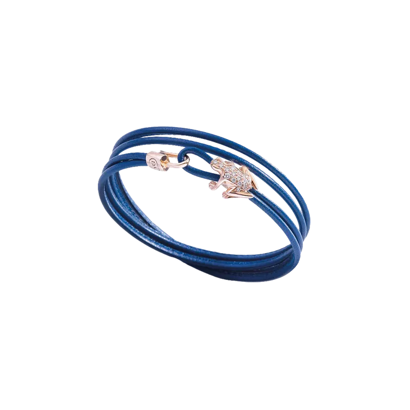 BRACCIALE HAPPY FROG IN PELLE BLU, ORO ROSA E DIAMANTI - DHF12BRRRDIXL