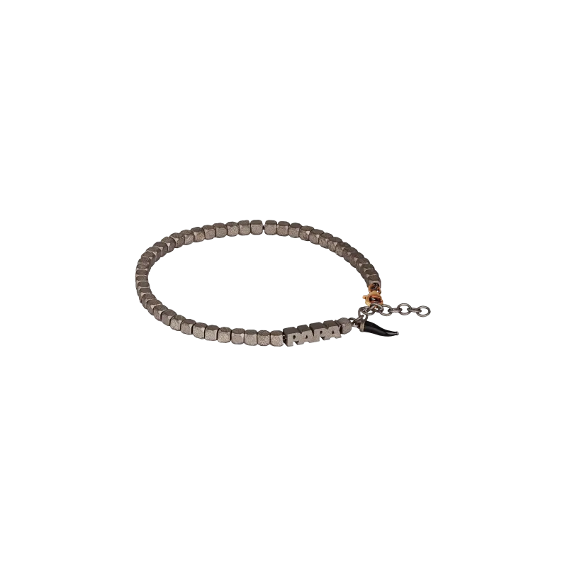 BRACCIALE CUBY CON PAPA' IN TITANIO, ORO ROSSO 9KT E CORNETTO SMALTATO NERO - MINBRTCUPAPA_NERO