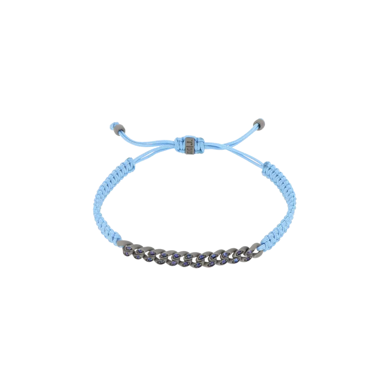 BRACCIALE GROUMETTE NAUTICA MINI IN TITANIO CON ZAFFIRI BLU E LACCIO AZZURRO INTRECCIATO - BRG3006