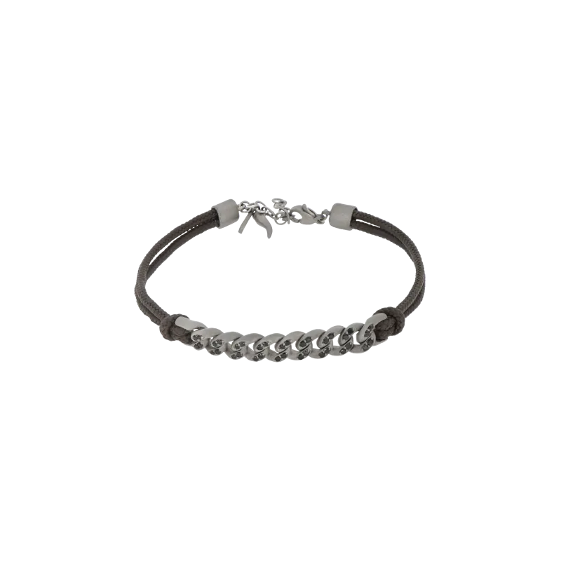 BRACCIALE GROUMETTE NAUTICA IN TITANIO CON DIAMANTI BLACK E LACCIO MOCHA - BRG1002